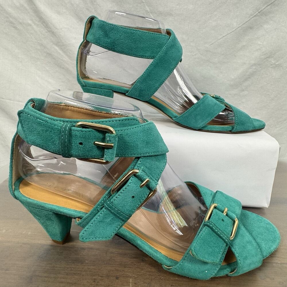 J.Crew Size 9 Lucca Suede Sandals Teal Style 37224 Made in Italy